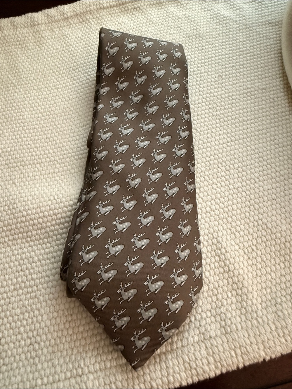 Hermès Paris Silk Tie Reindeer Deer Pattern Brown 5278 SA Made in France